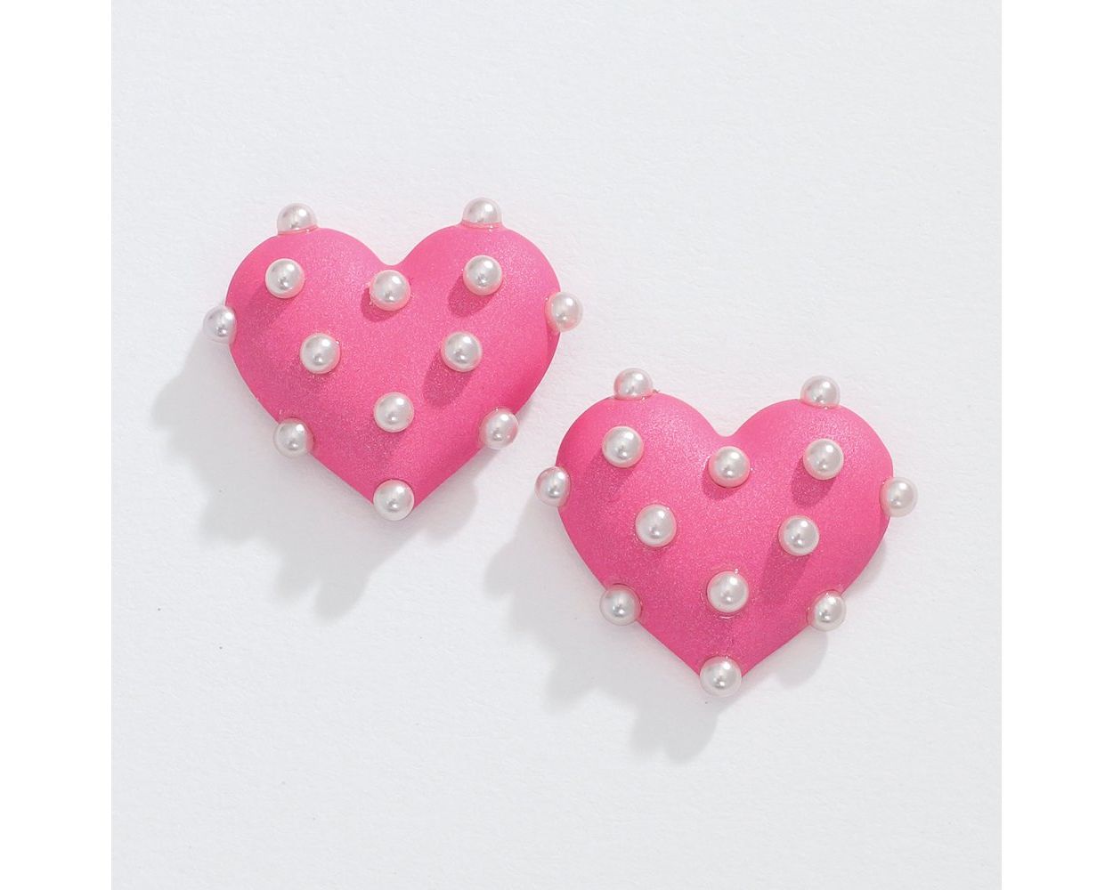 Earrings - Pink Heart w/ Pearl Dots