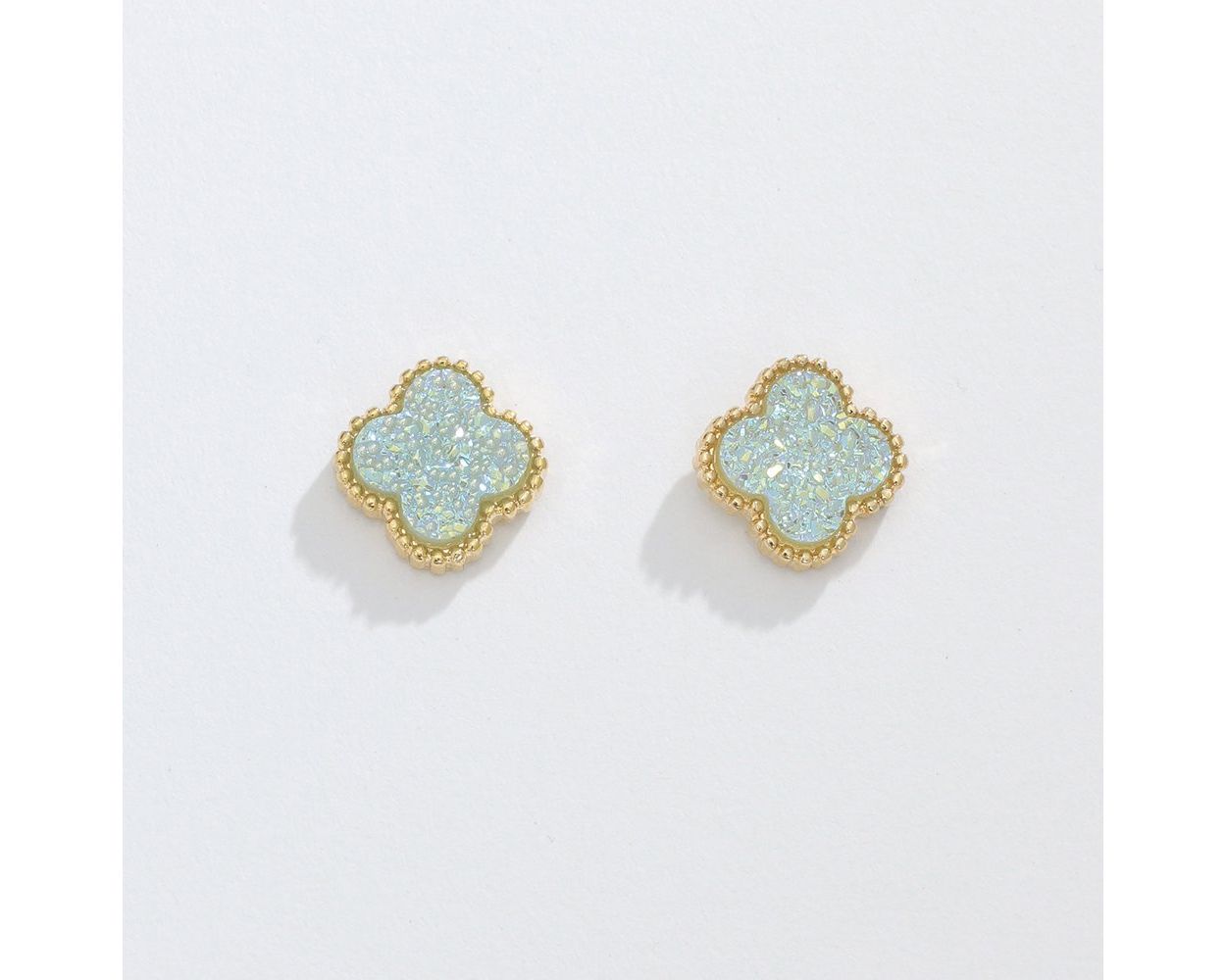 Earrings - Mint AB Clover w/ Gold