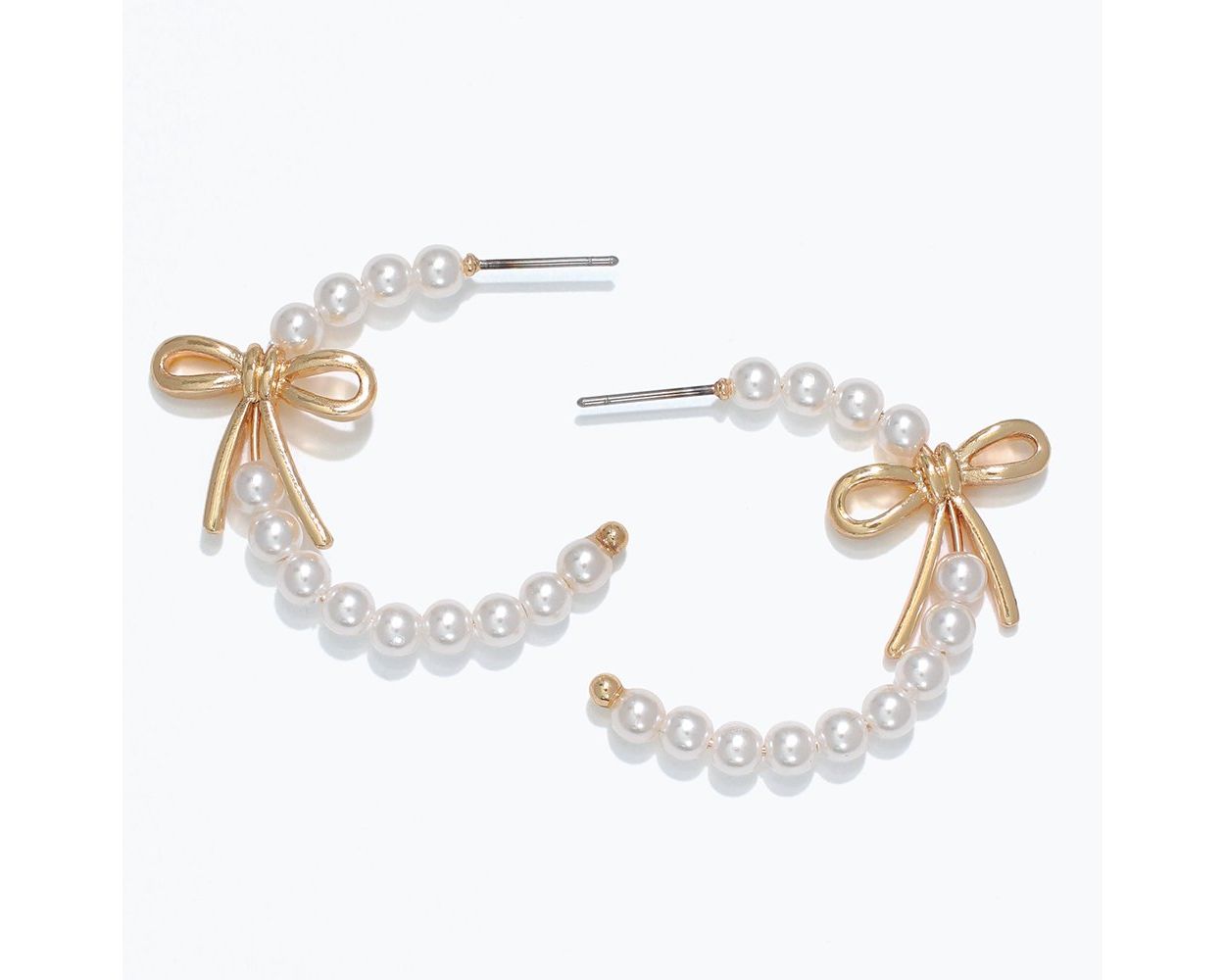 Earrings - Pearl Hoops w/ Gold Ribbons
