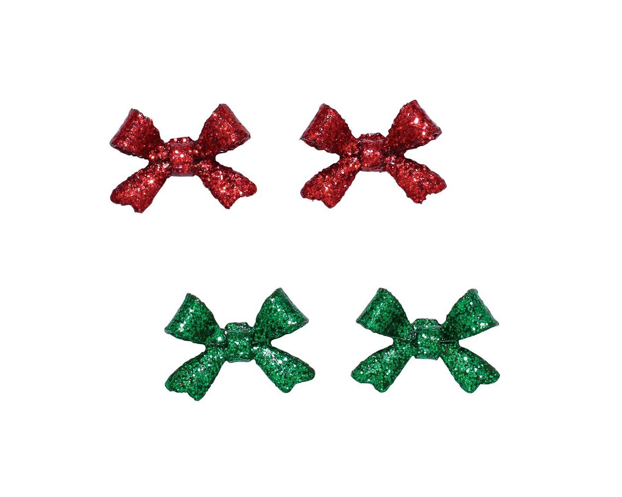 Earrings - Duo Green+Red Glitter Bows