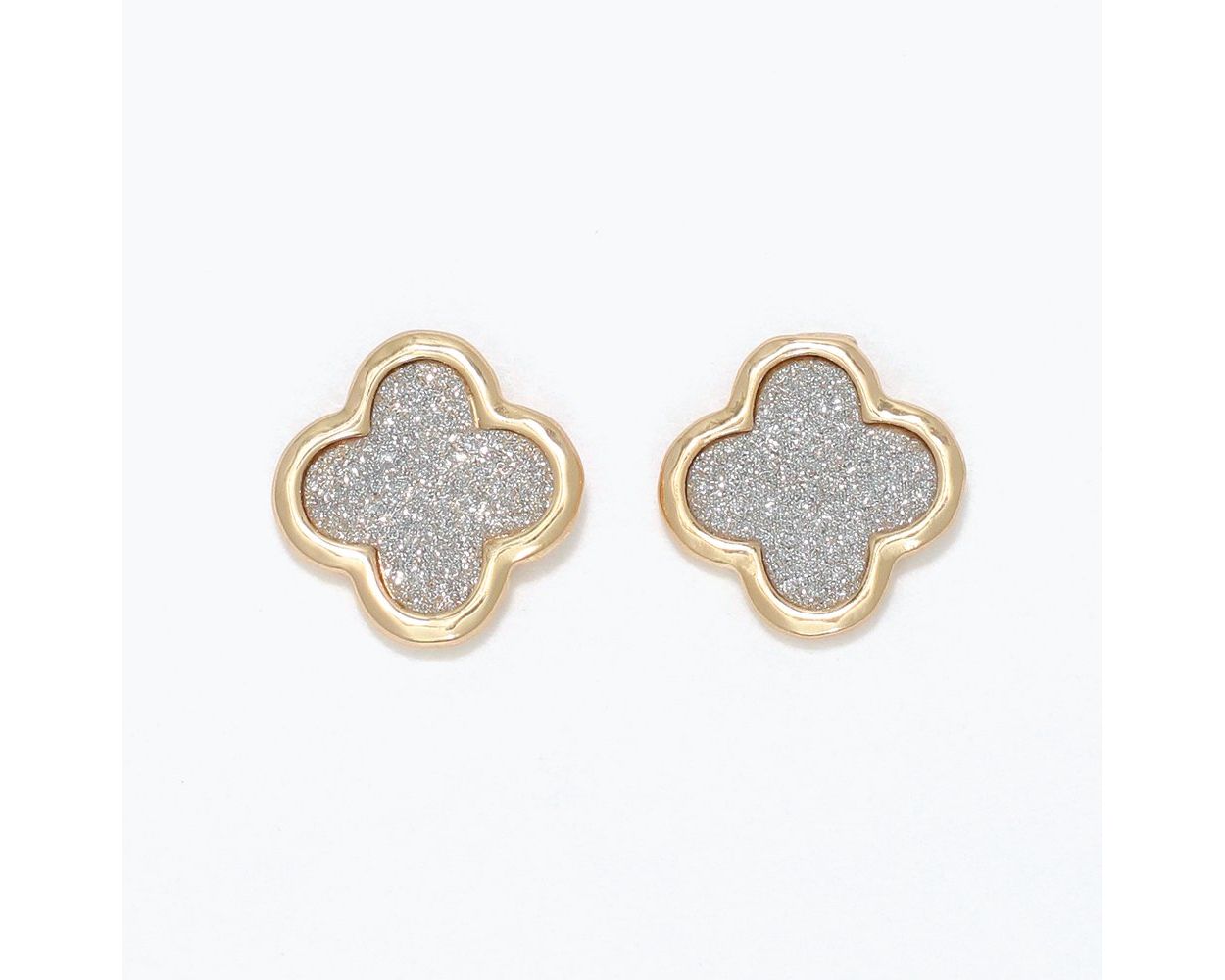 Earrings - Gold Clover w/ Crystal