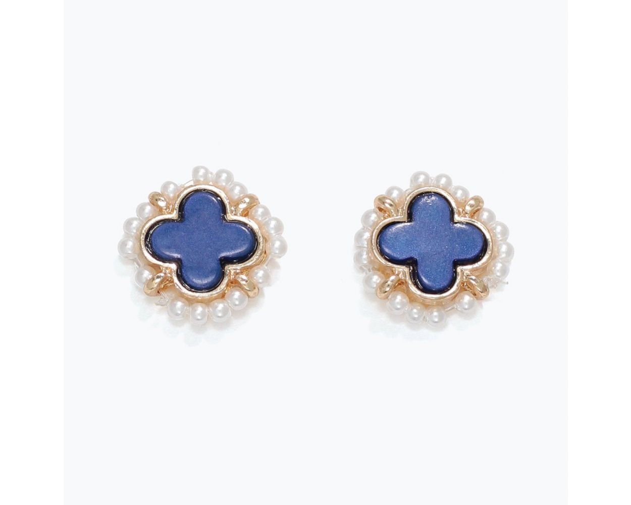 Earrings - Blue Clovers w/ Pearls