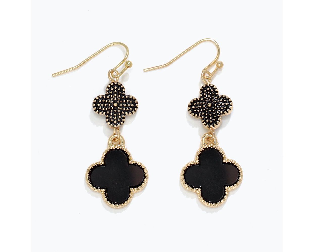Earrings - Black + Gold Clover Drop