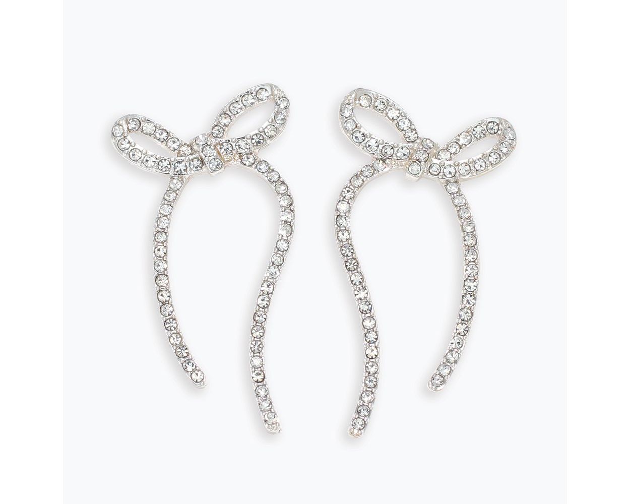 Earrings - Long Silver Bows + CZ