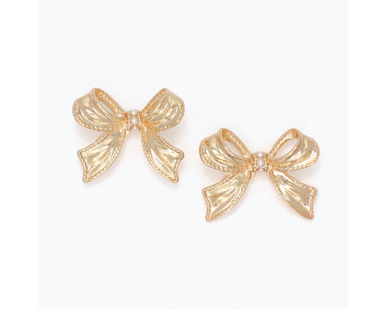 Earrings - Gold Bows with Pearl Centers