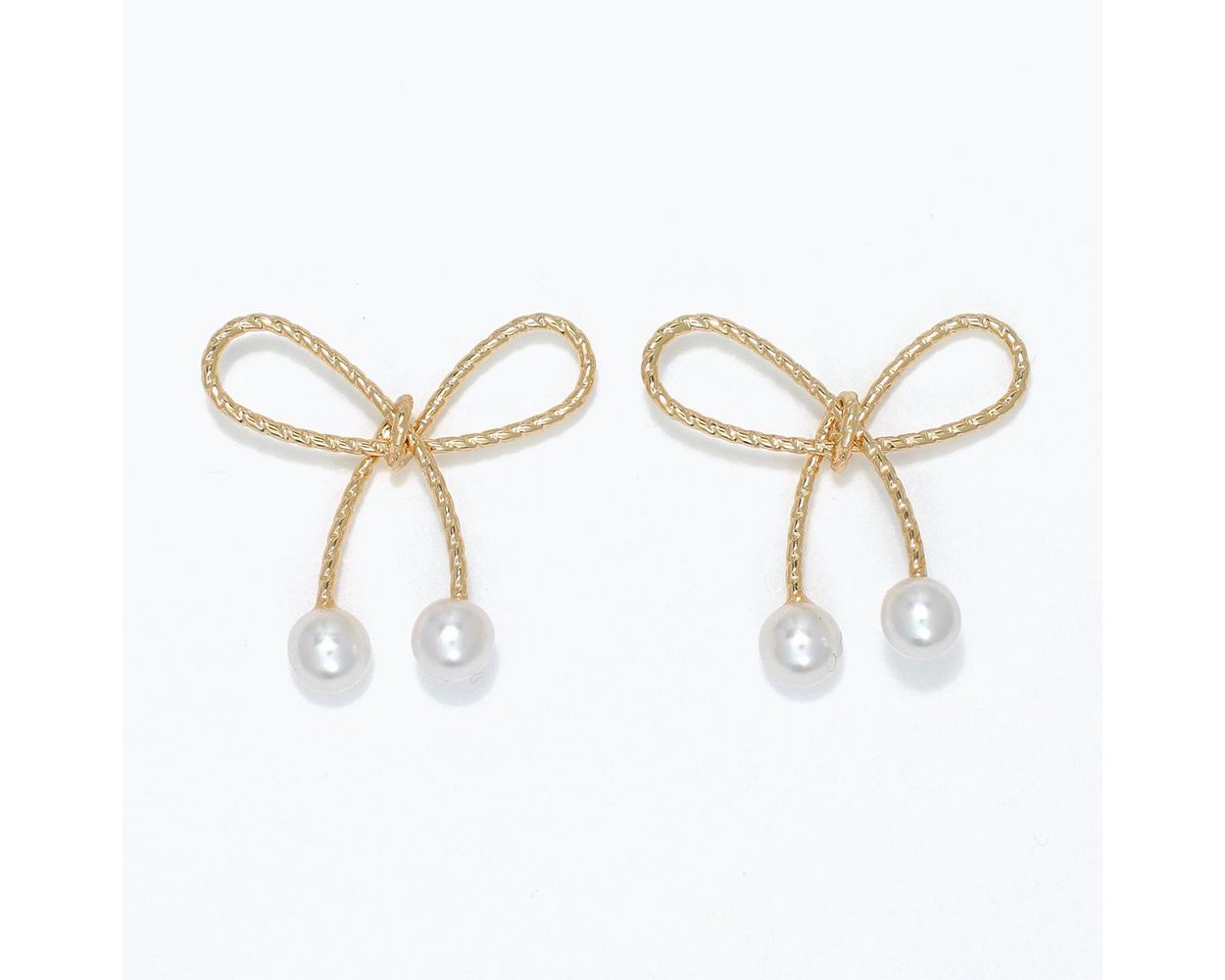 Earrings - Gold Rope Bow w/ Pearls