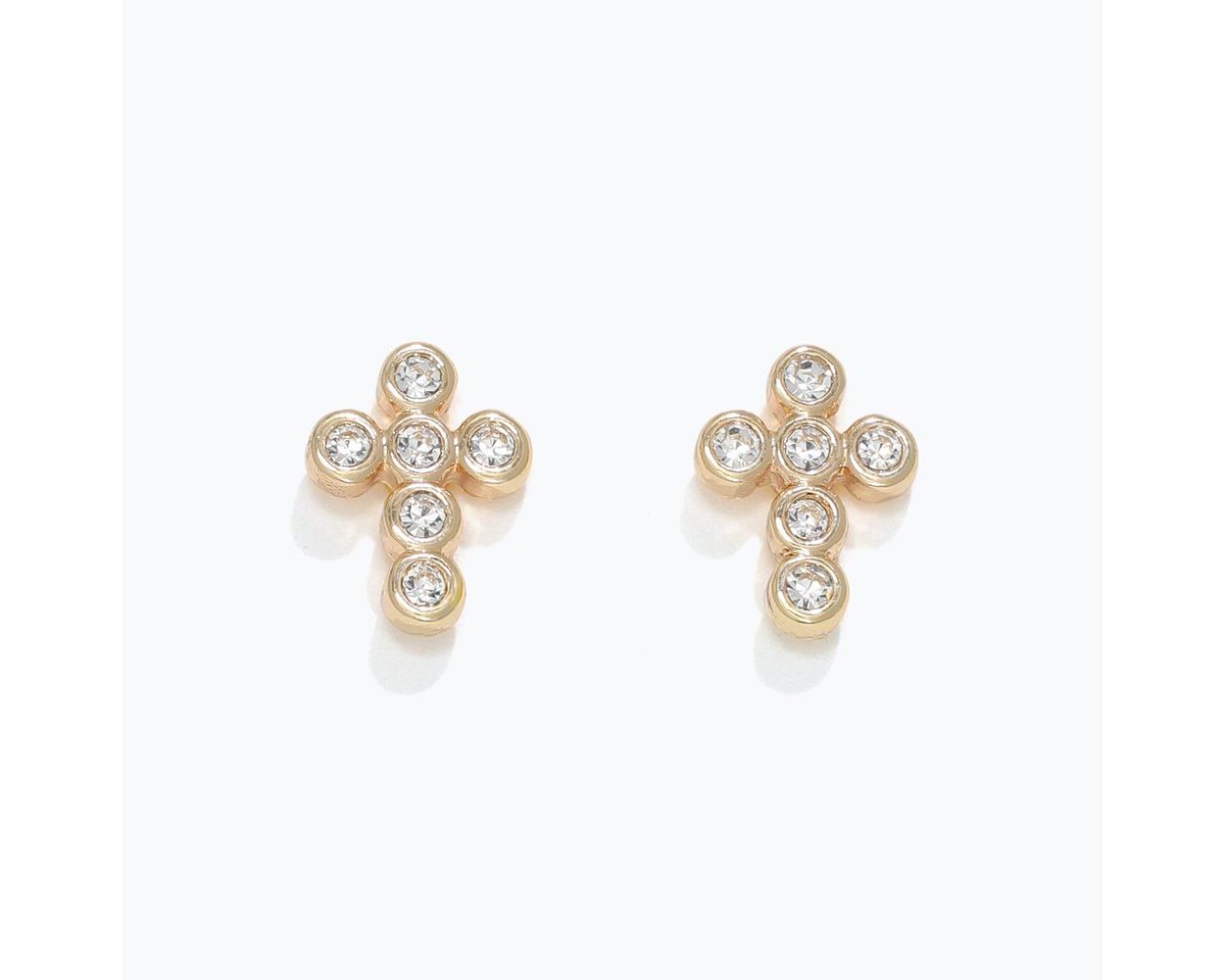 Earrings - Gold + Crystal Cross