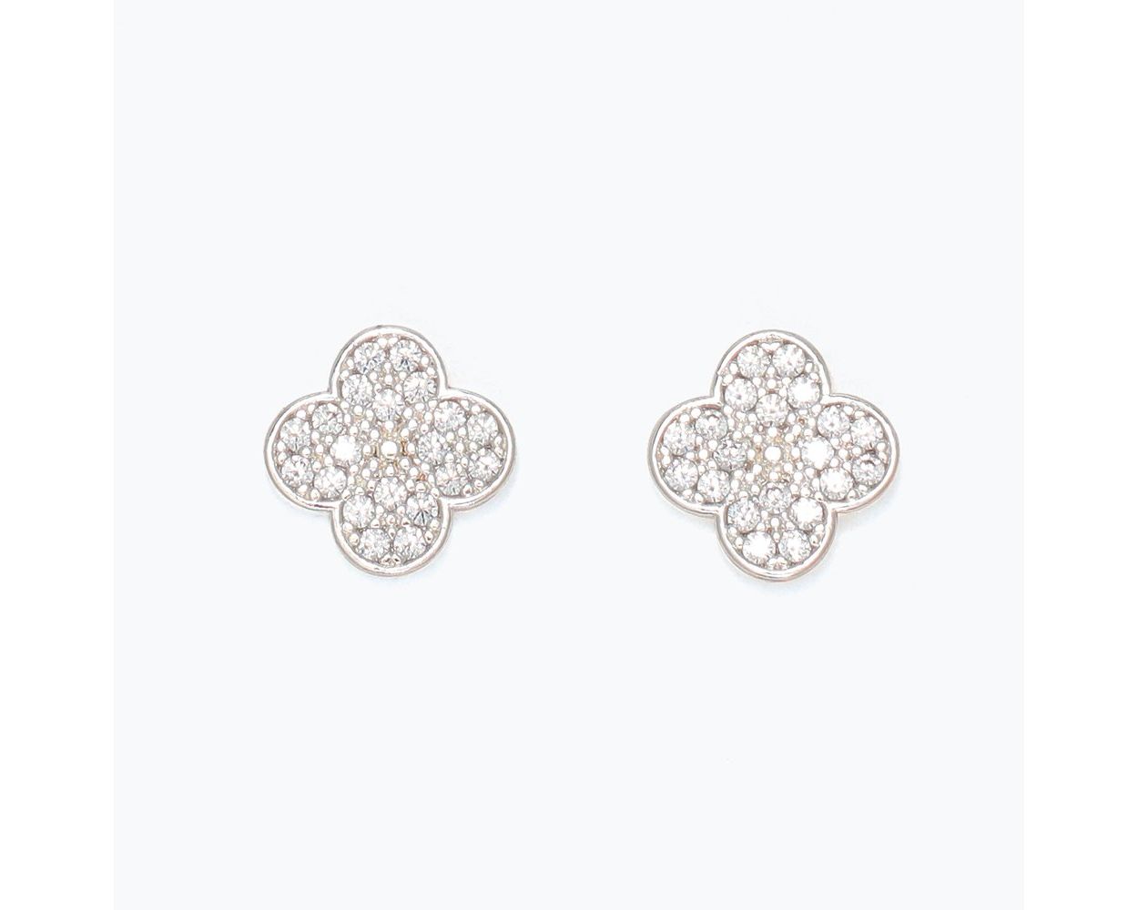 Earrings - Silver Clover + CZ Inlay