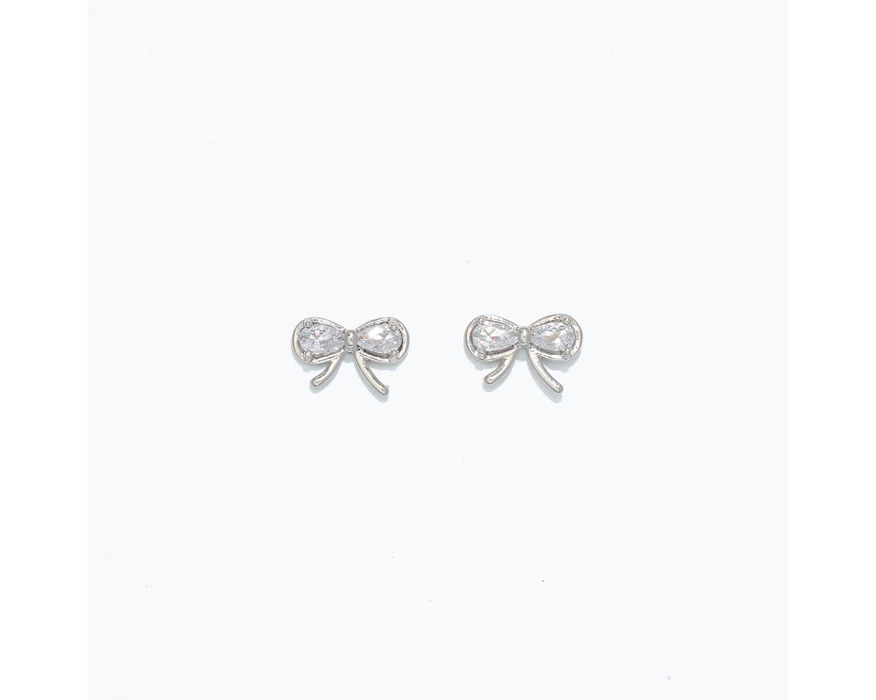Cuties Earrings - Silver Bows w/ Crystal