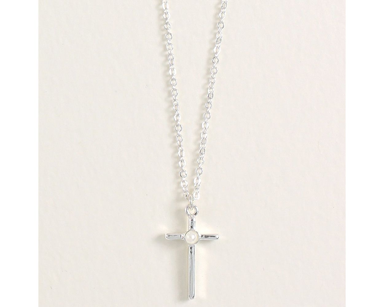 Necklace - Silver Cross Pearl