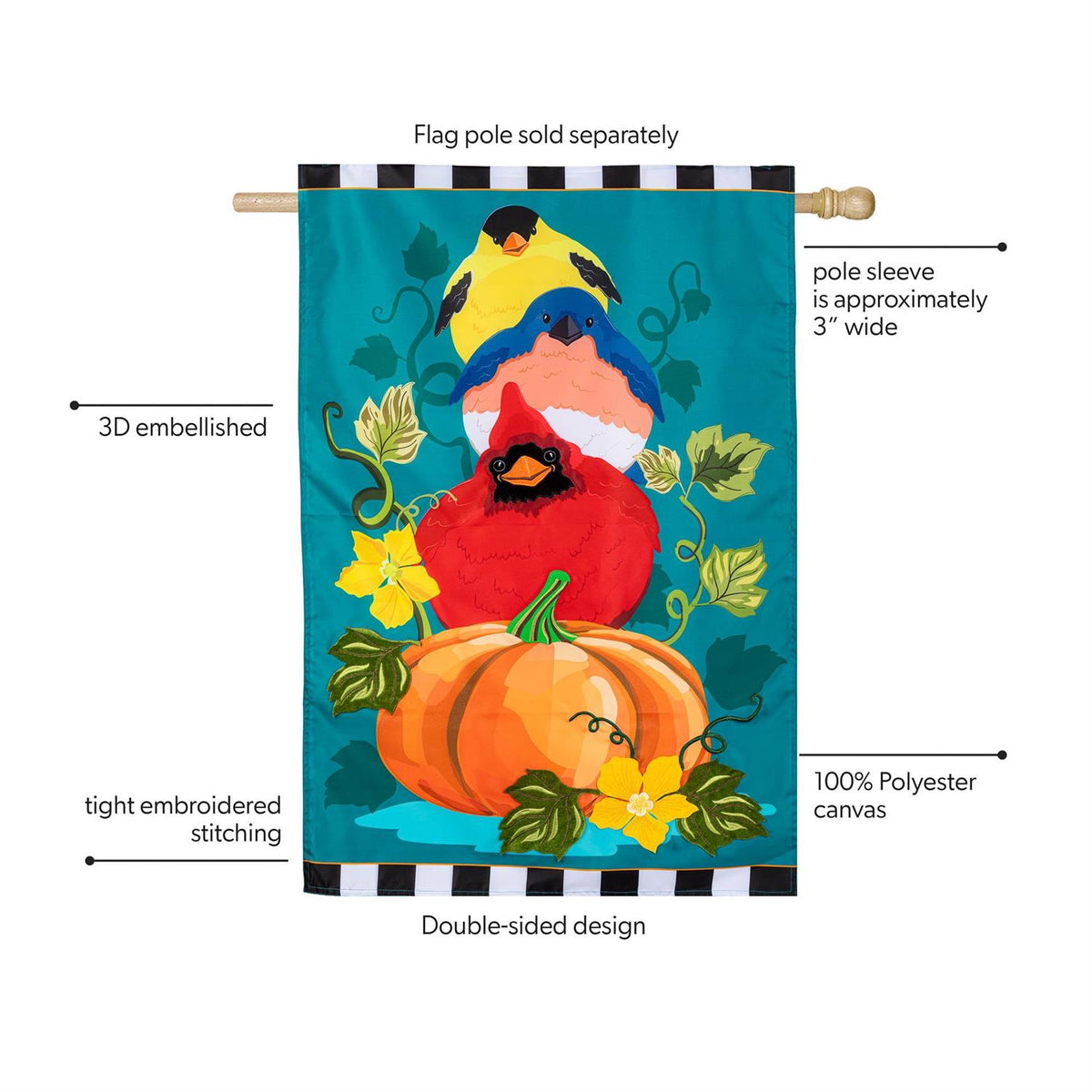 House Flag - Portly Pumpkin Birds Applique