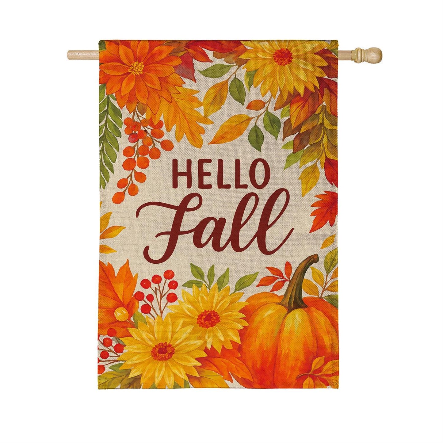 House Flag - Fall Floral Welcome Burlap