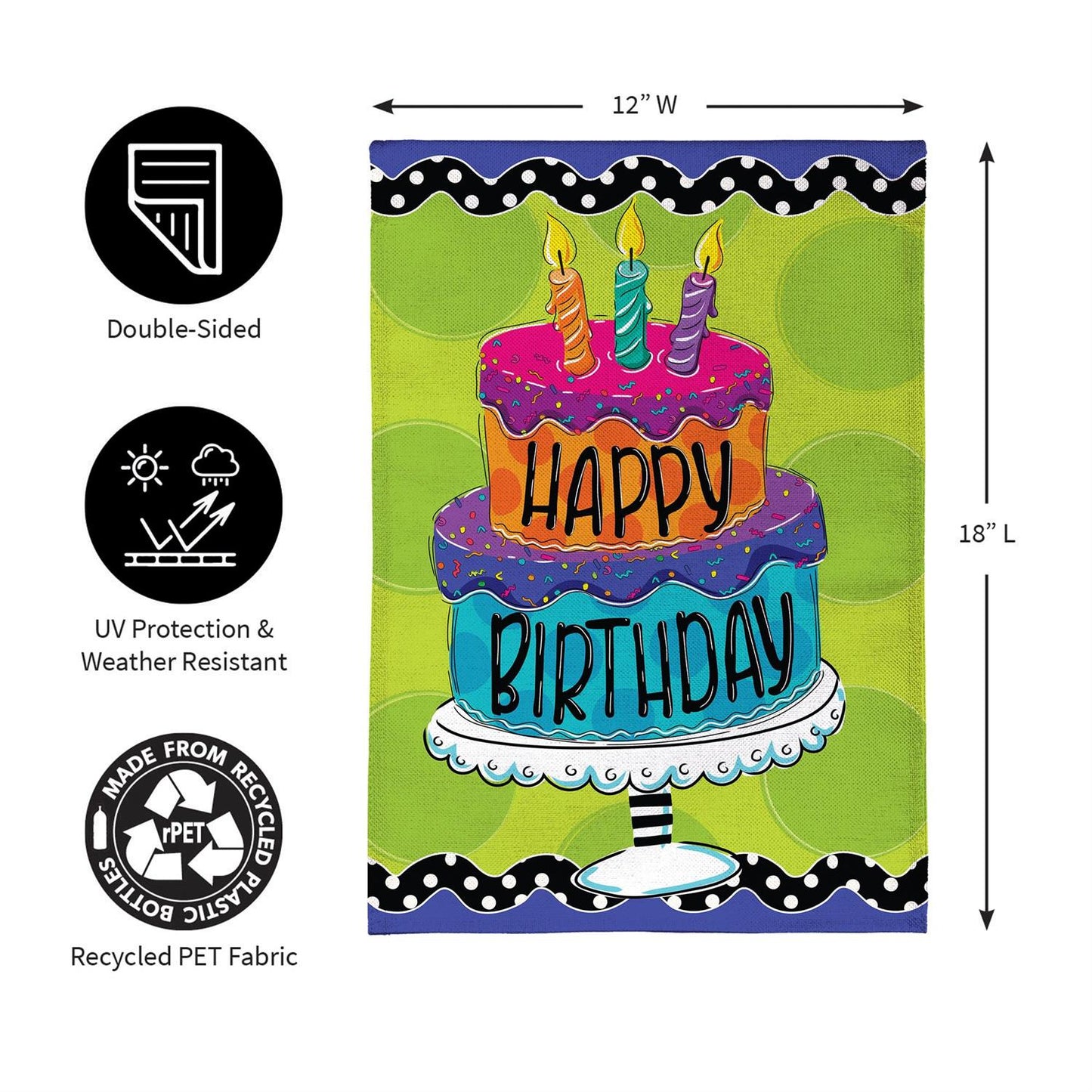 Garden Flag - Ric Rac Happy Birthday Cake Burlap