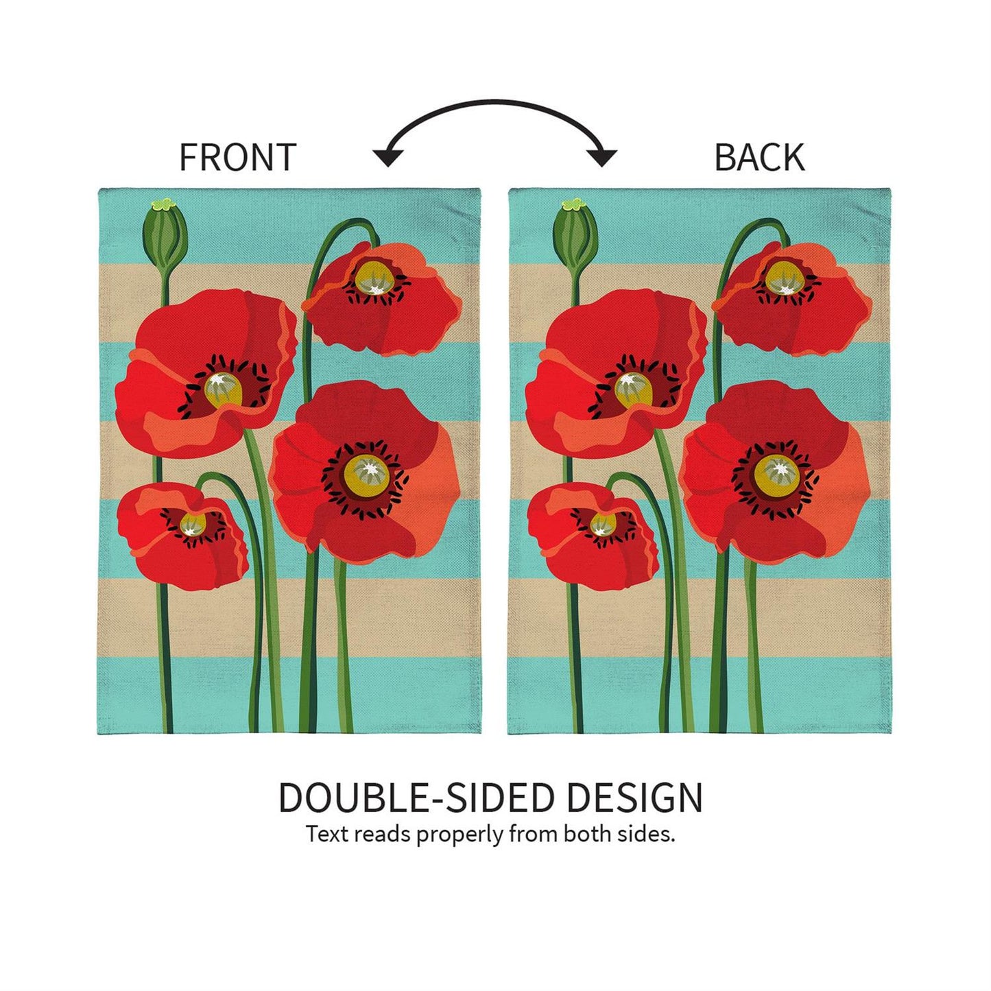 Garden Flag - Stripes & Poppies Burlap