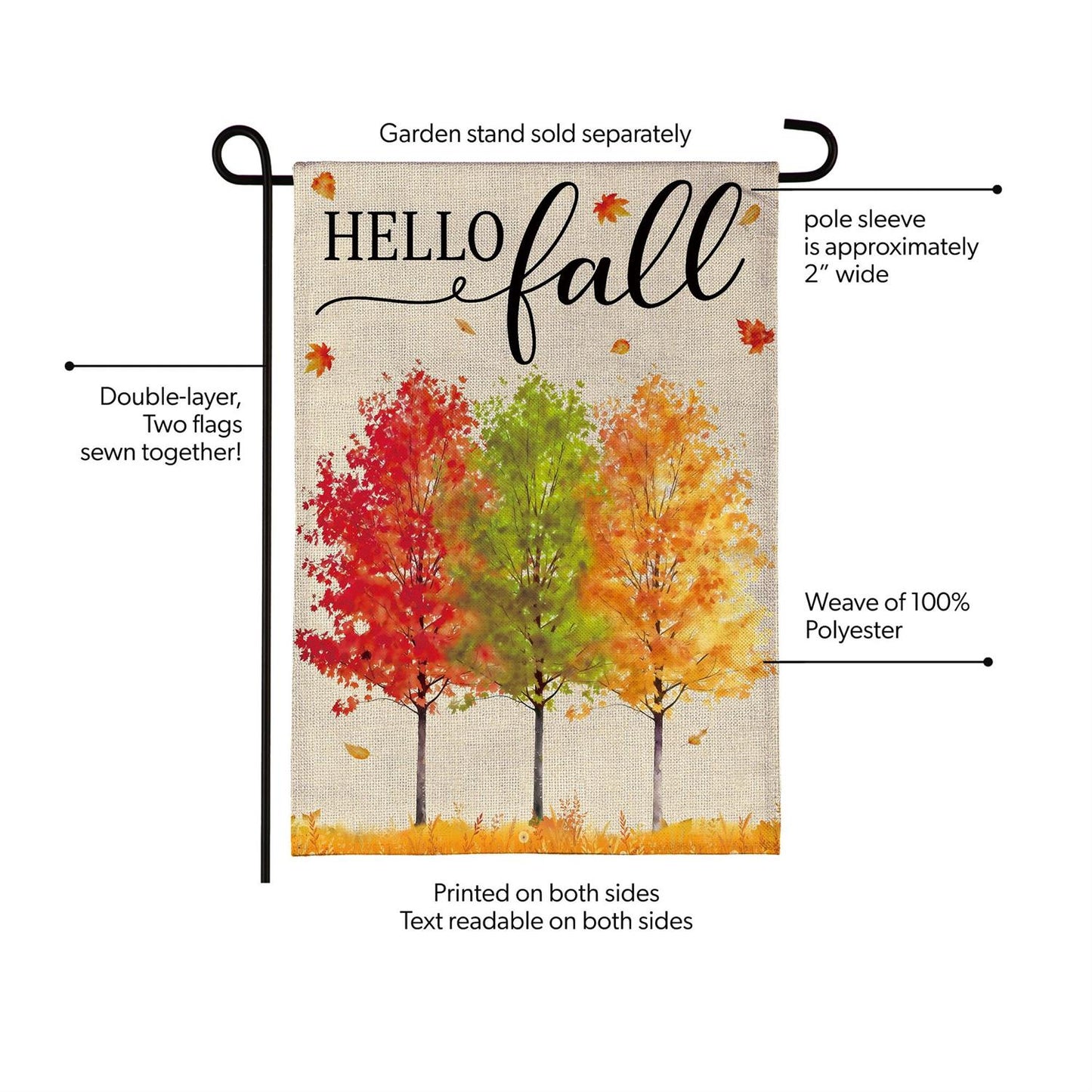 Garden Flag - Hello Fall Autumn Trees Burlap