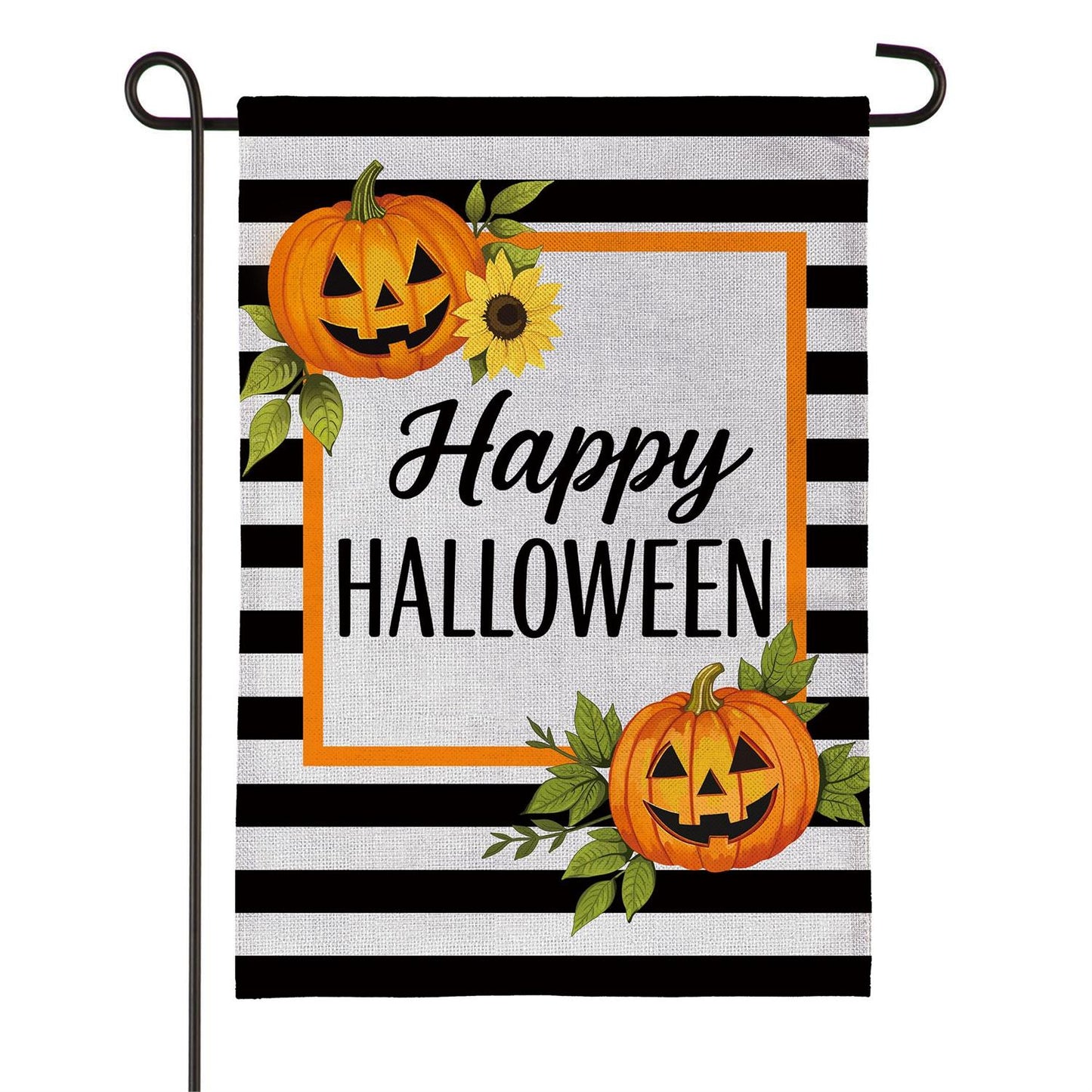 Garden Flag - Happy Halloween Striped Jack O Lante