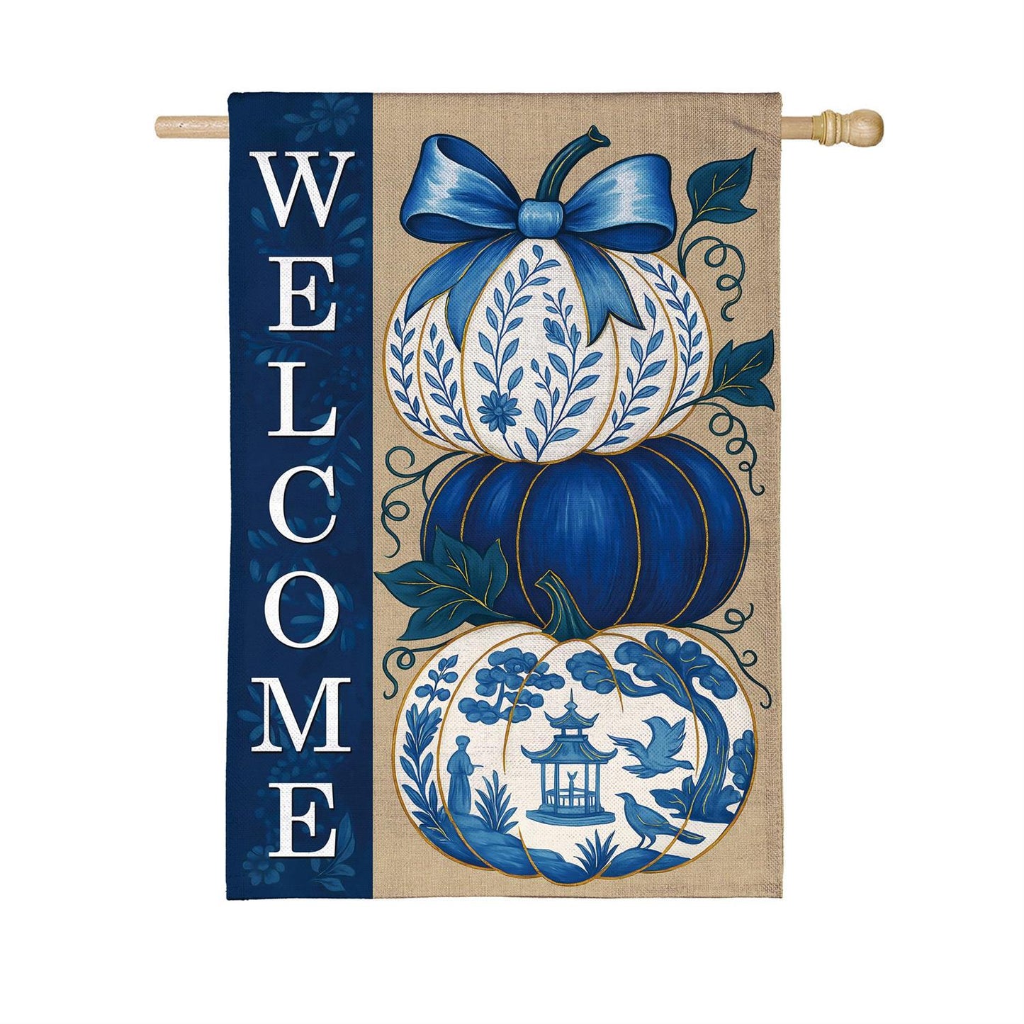 House Flag - Chinoiserie Welcome Pumpkin
