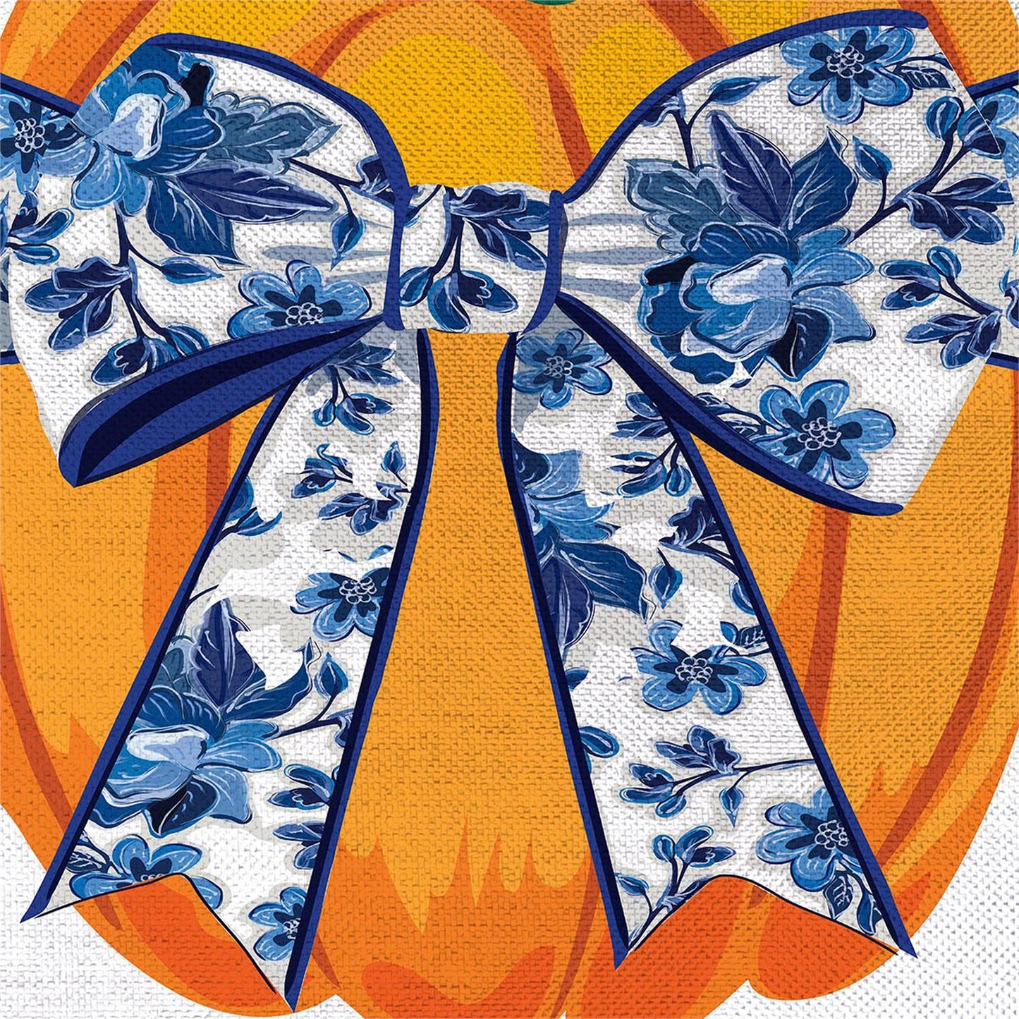 Garden Flag - Pumpkin w/ Chinoiserie Bow Burlap