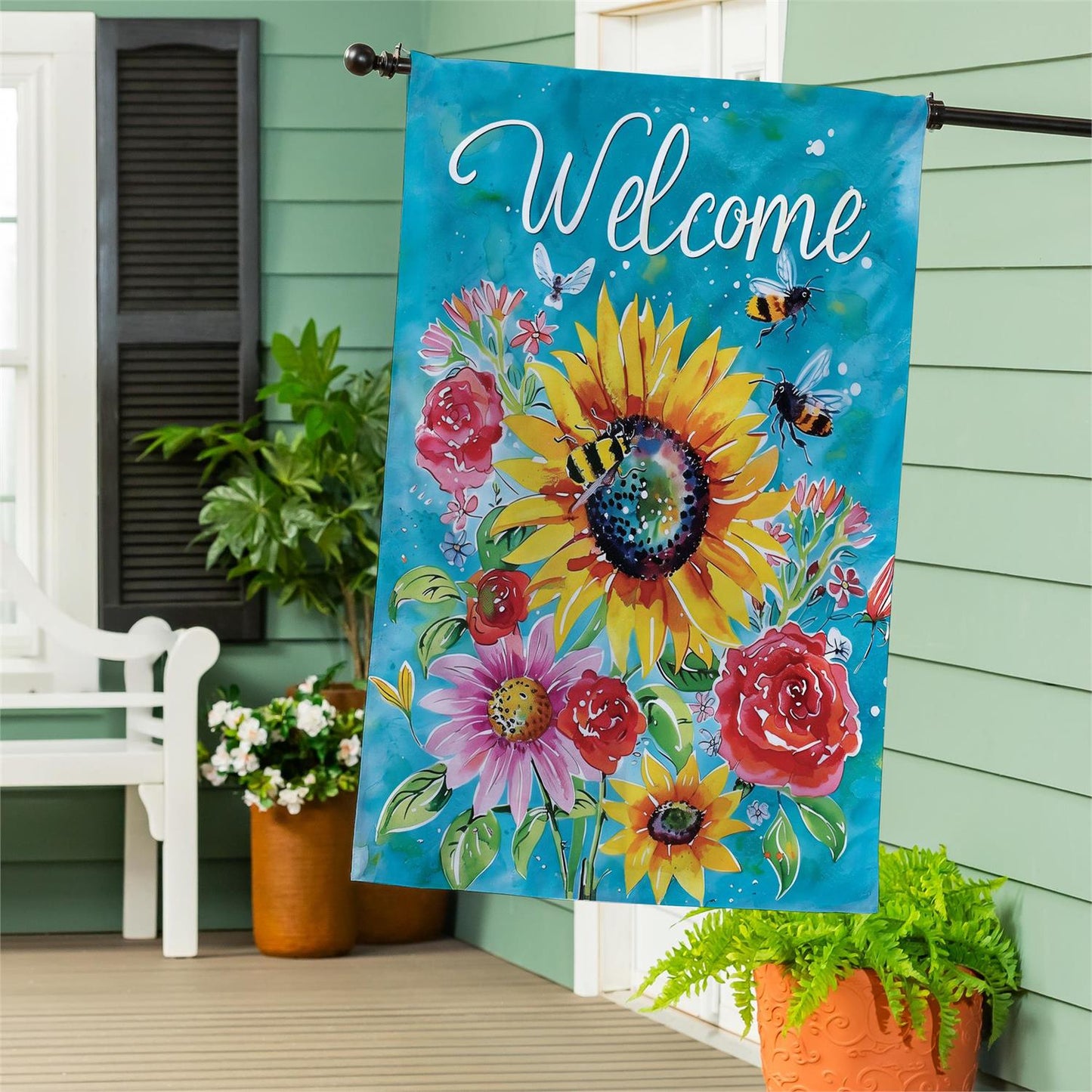 House Flag - Colorful Summer Blooms Burlap