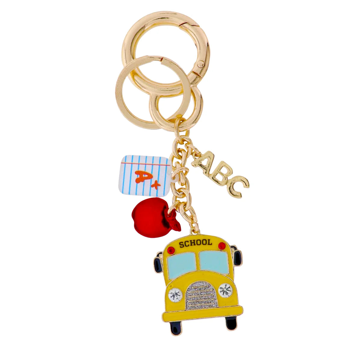 Ylw/Blue/Rd/Gld School Bus Keychain w/ Paper "ABC"