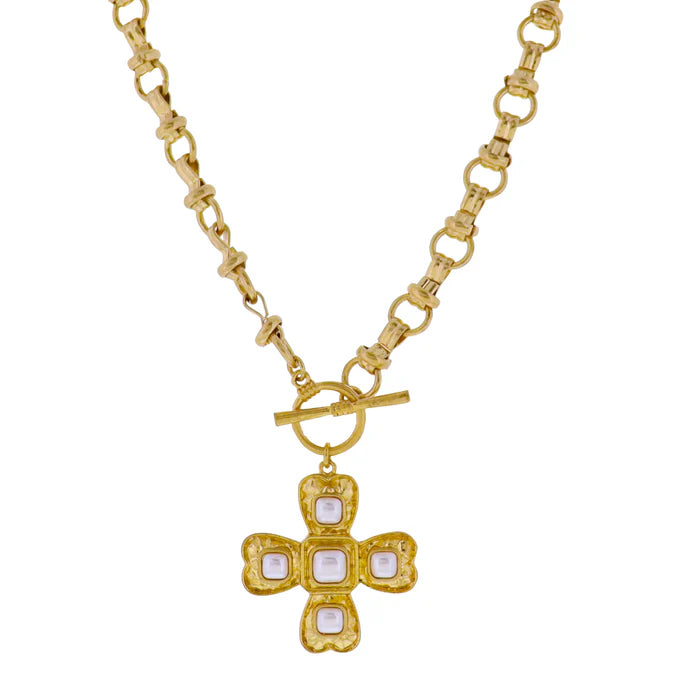 Necklace - Rolo Chain w/ Pearl Accents Artisan Cross