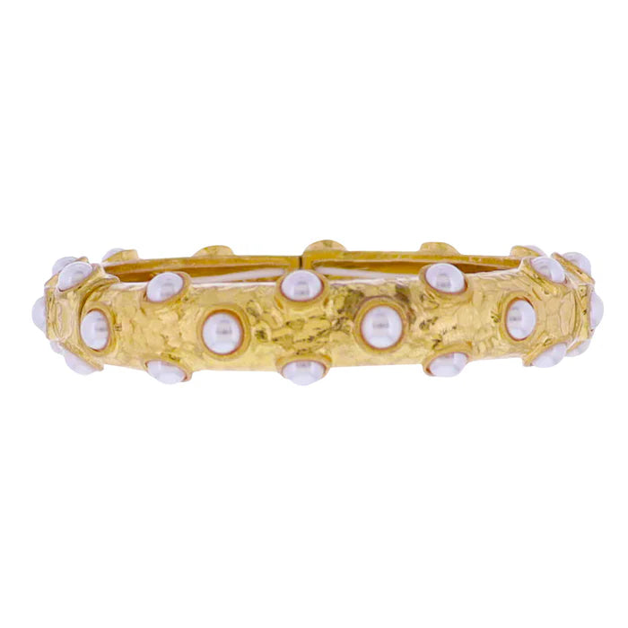 Bracelet - Gold Pearl Inlay Artisan Stretch Bangle