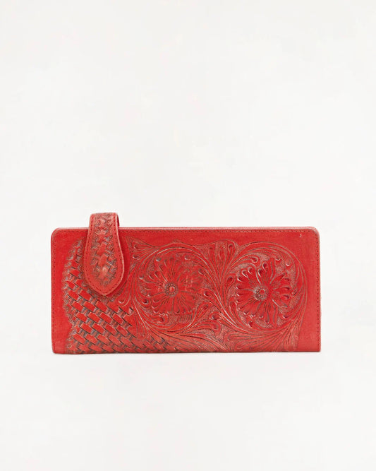 Red Handtooled Leather/Calfskin Wallet