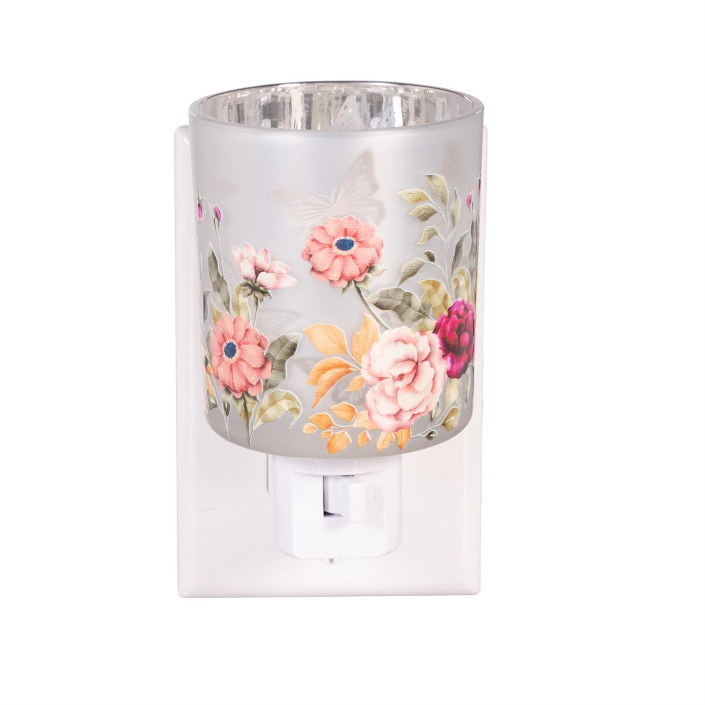 Nightlight - Glass Floral w/ Butterfly Cutouts White