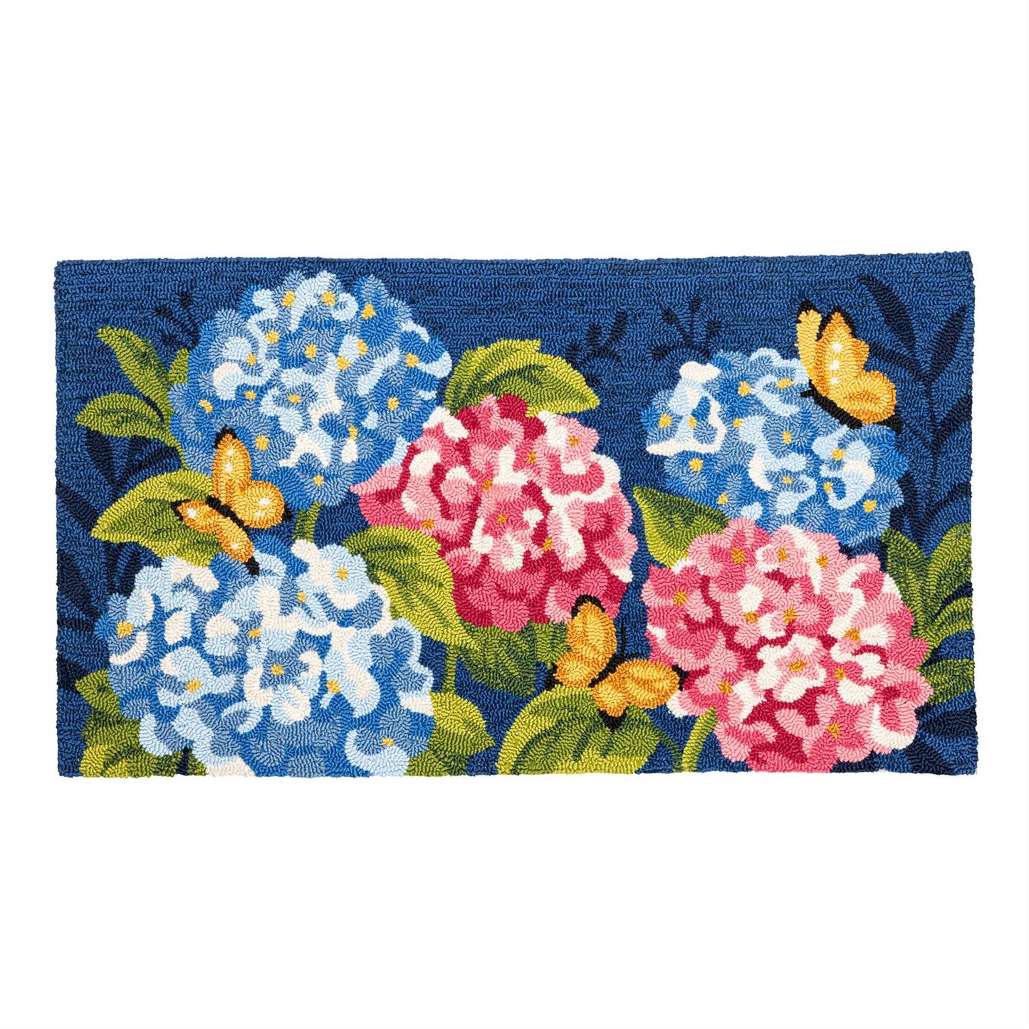 Indoor/Outdoor Hooked Rug 24" x 42" Vibrant Hydrangeas