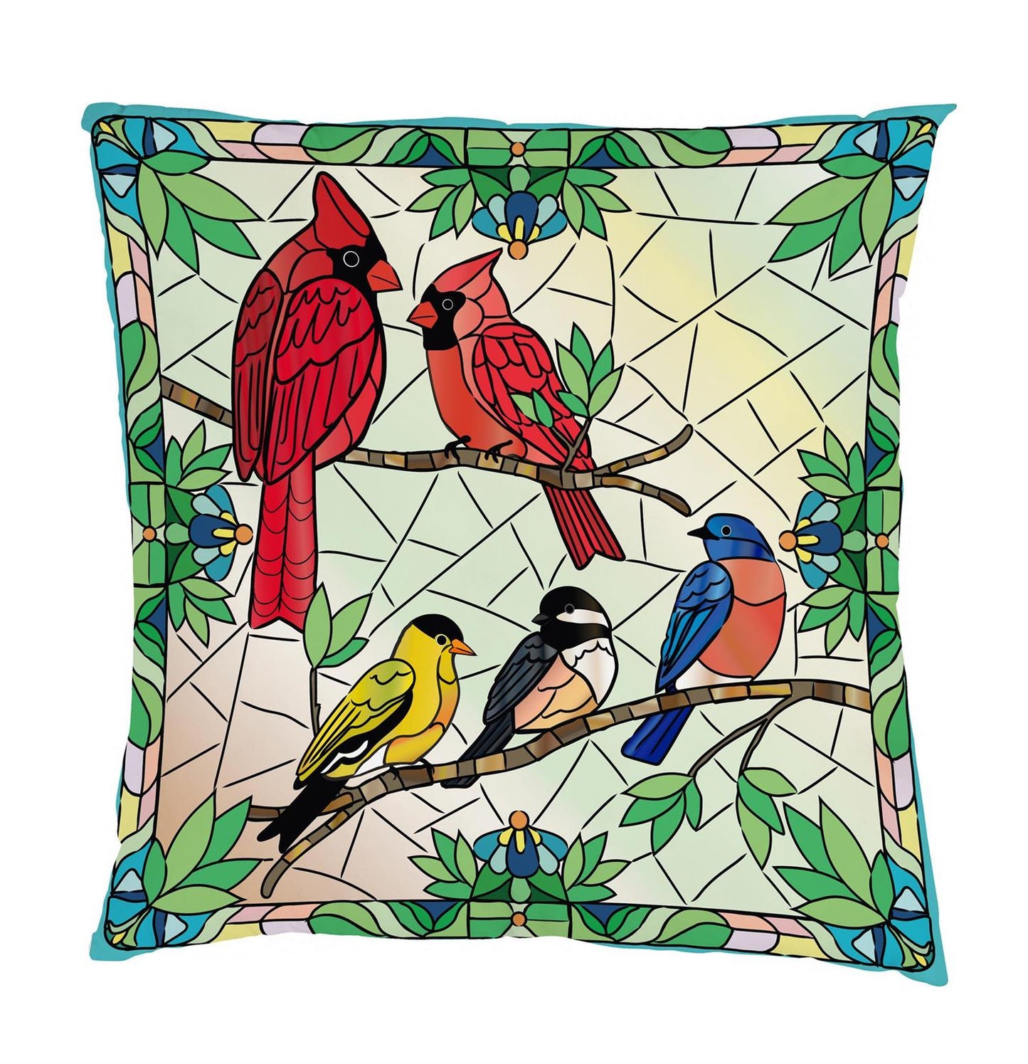 Pillow Cover - Stained Glass Songbirds