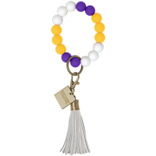 Silicone Beaded Keychain - Purple/Gld