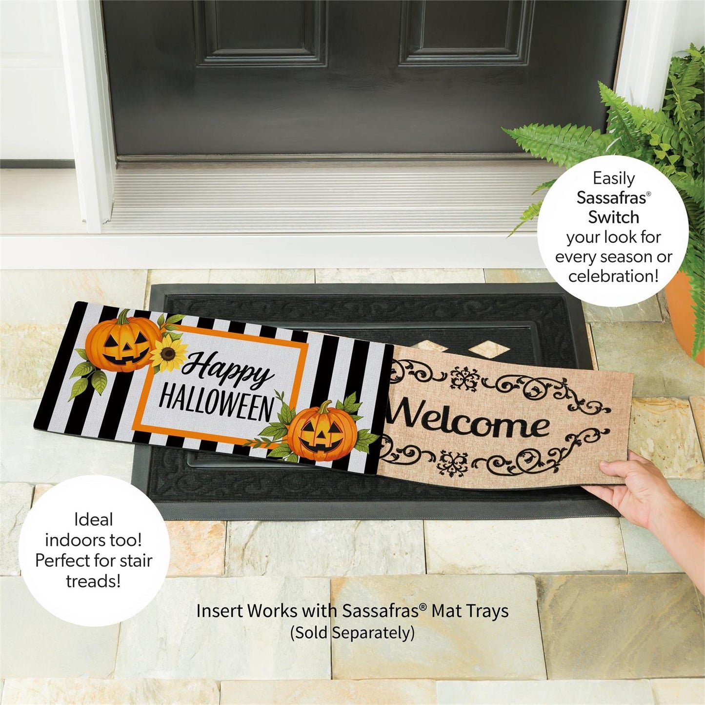Sassafras Mat - Happy Halloween Striped Jack-O-Lantern