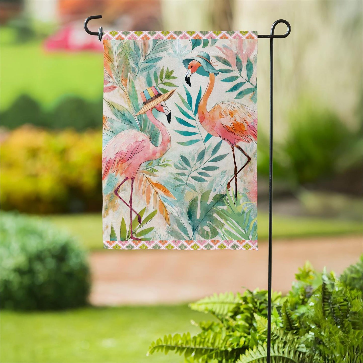 Garden Flag - Palm Beach Flamingos Suede