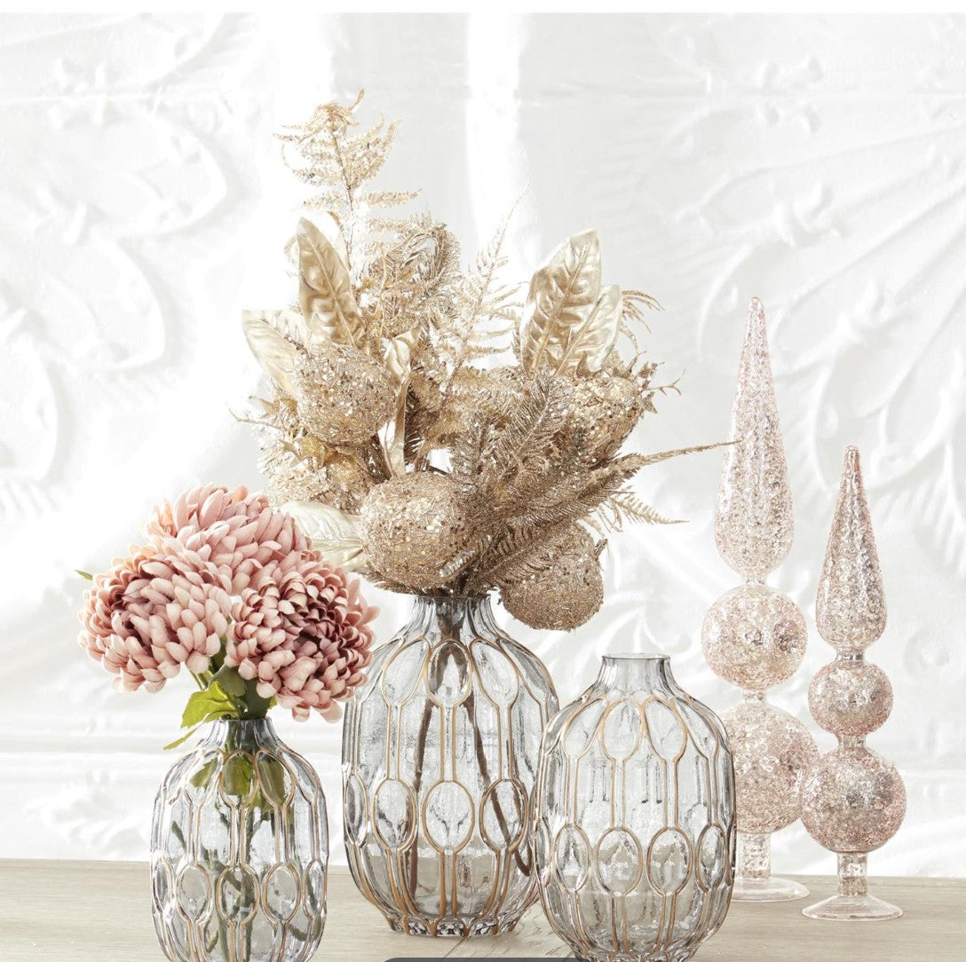 8" Smoked Glass Vase w/ Gold Oval Pattern