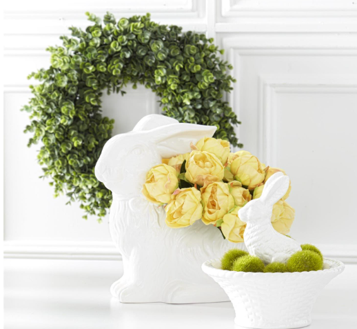 9.5" White Dolomite Bunny in Basket Bowl