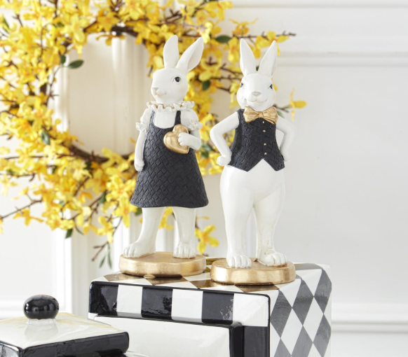 8" Black & Gold Resin Bunny