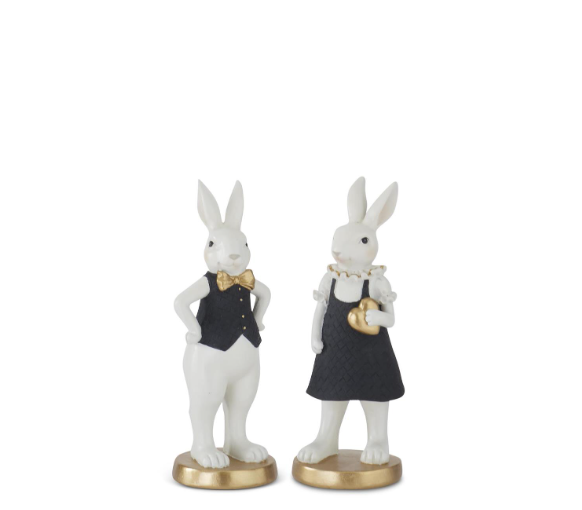 8" Black & Gold Resin Bunny