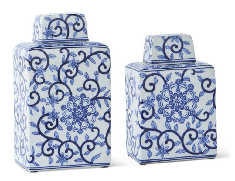 8' Blue/Wht Porcelian Canister w/ Lid