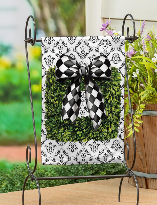 Garden Flag - Black & White Topiary Burlap