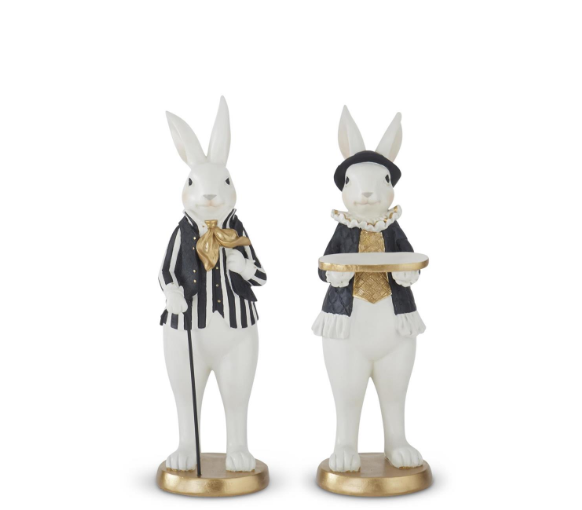 12" Black & Gold Resin Bunny