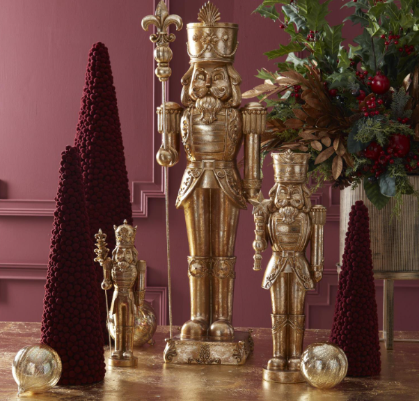 15.5" Gold Nutcracker w/ Pinecone Staff