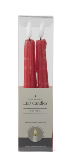 Set of 2 8 Inch Red LED Drip Taper Candles w/Timer