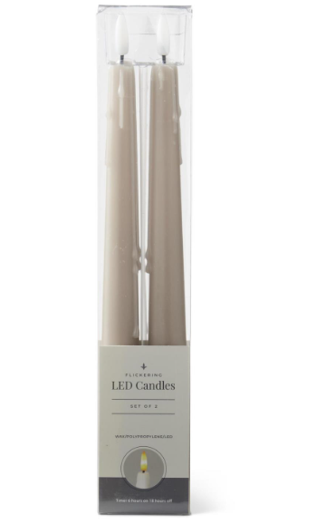 Set of 2 11.5 Inch Taupe LED Drip Taper Candles w/ Timer