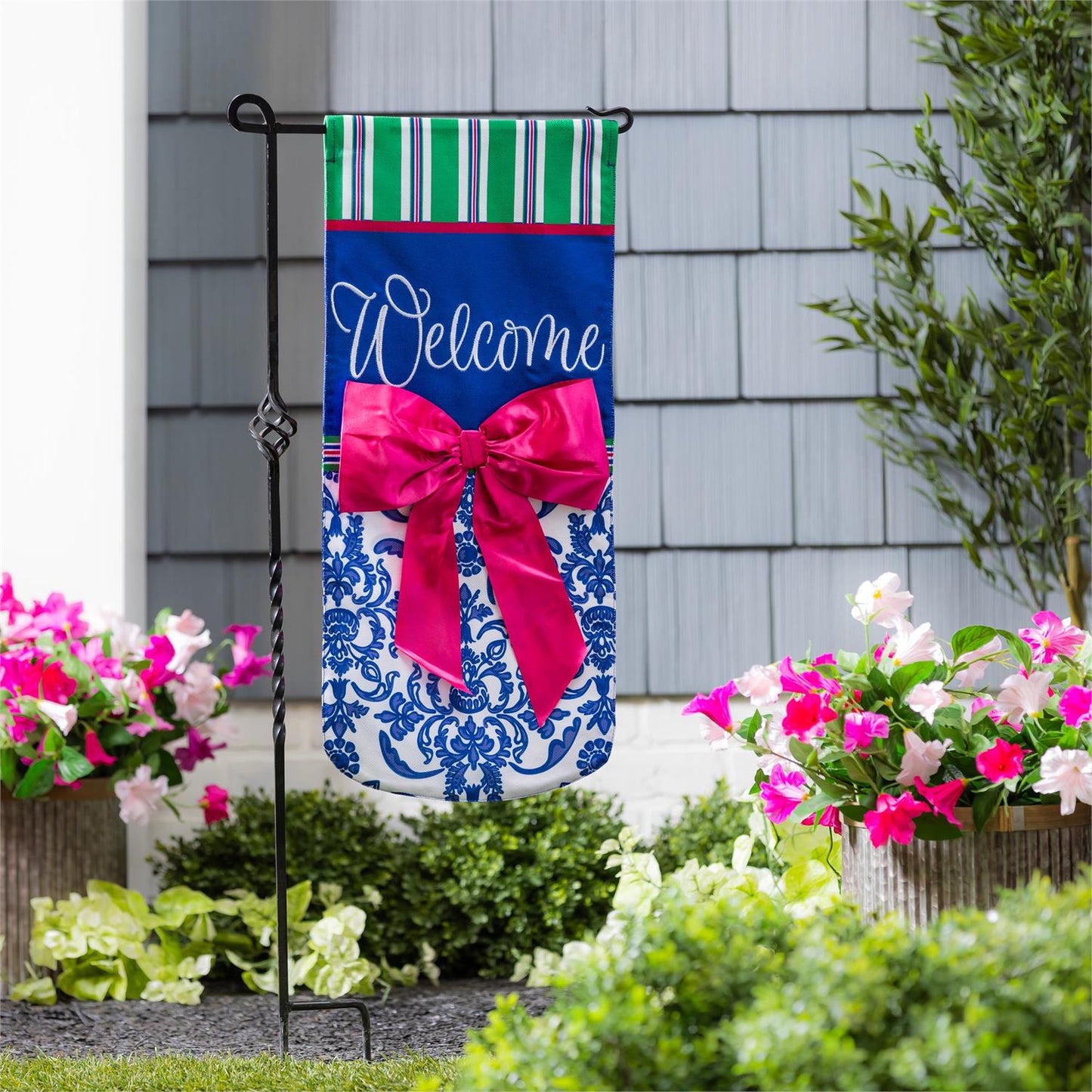 Impressions Flag - Welcome Bow Chinoiserie
