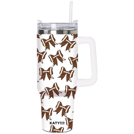 Tumbler Cup w/ Handle - Football Bows