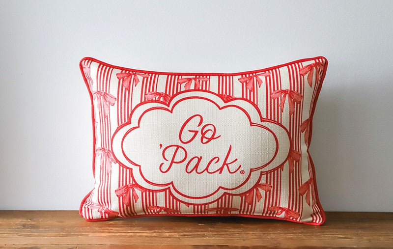Pillow - Go Pack Bow Pattern w/ Piping