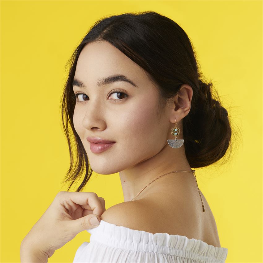 Whispers Duo Shape Mixed Metal Dangle Earrings