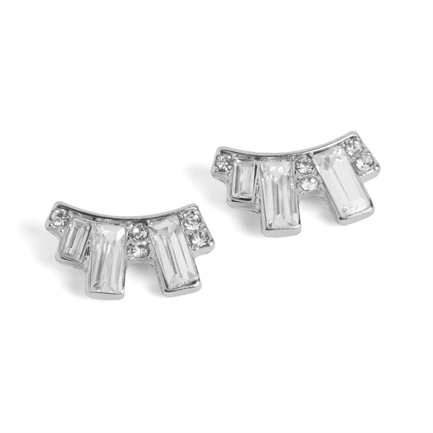 Whispers Baguette Stone Stud Slvr