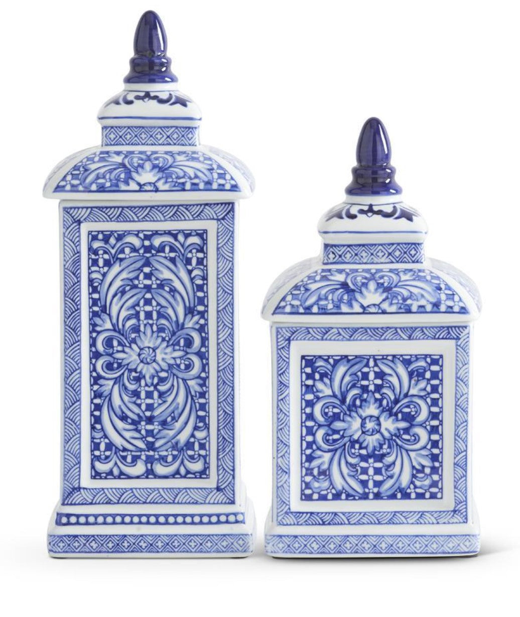 Small Blue & White Square Lidded Container