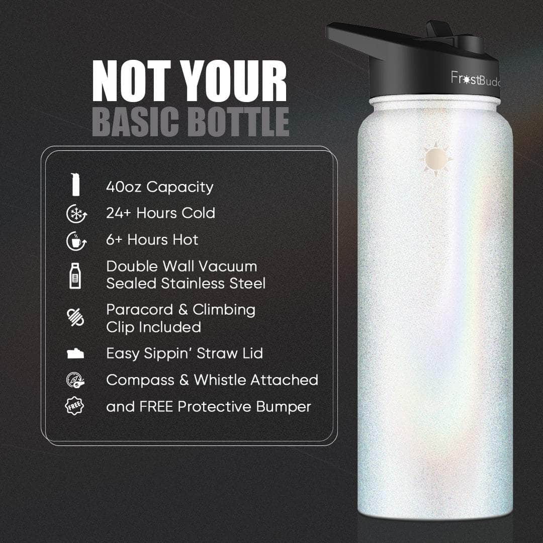 40oz Sports Buddy White Glitter